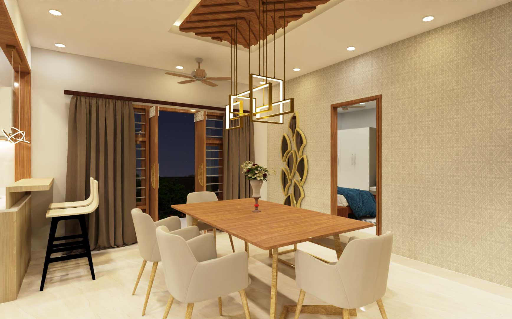 Premium dining space interiors in Bengaluru home by Celeste Interio