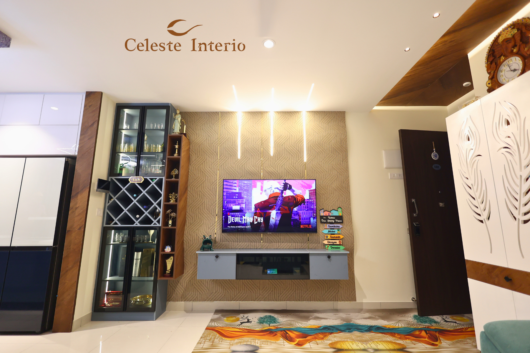 Premium living room decorating in Bangalore by Celeste Interio | Premium Interior Designer in Bengaluru