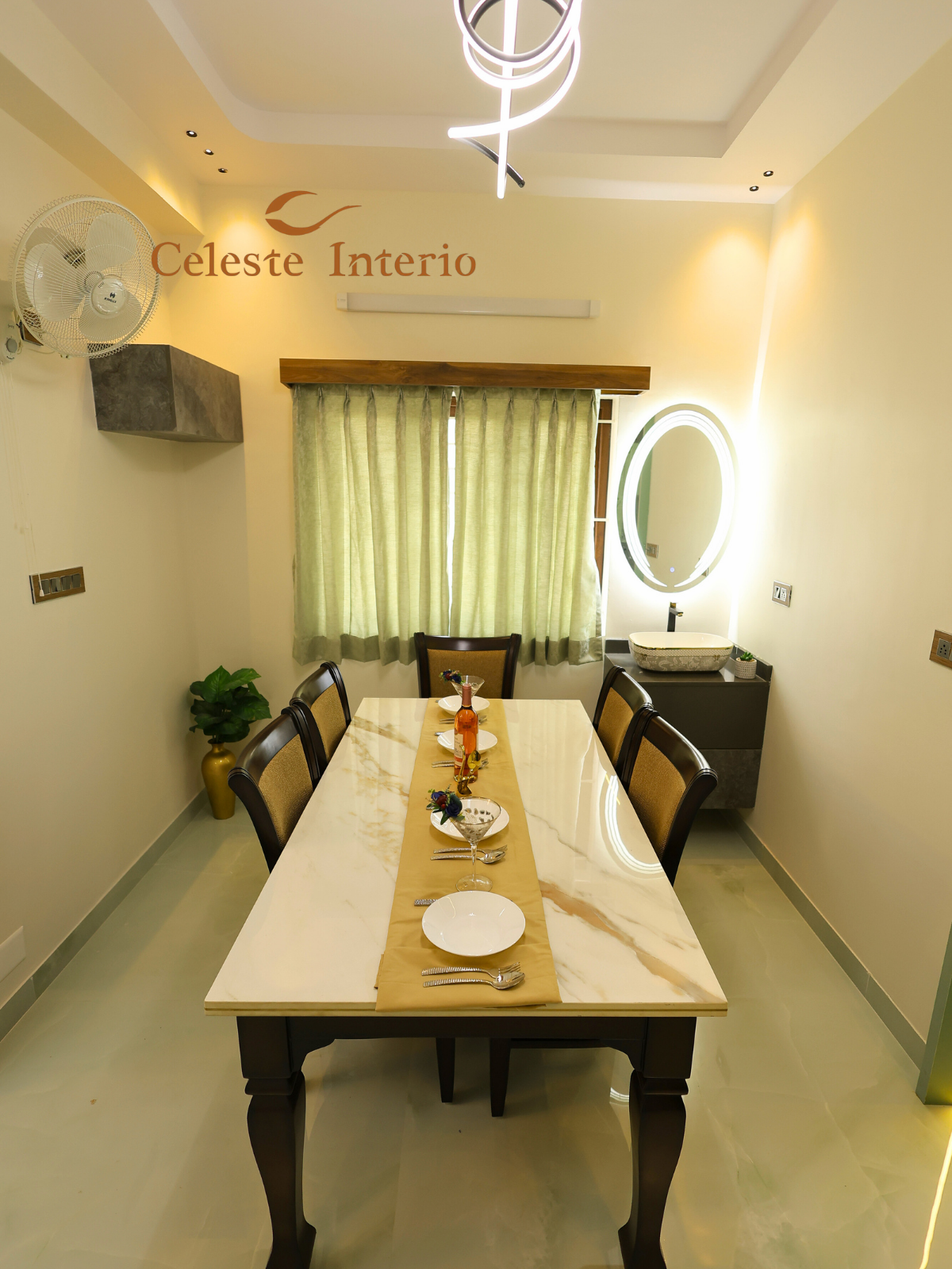 Elegant dining room lighting design by premium interior designer in Bangalore