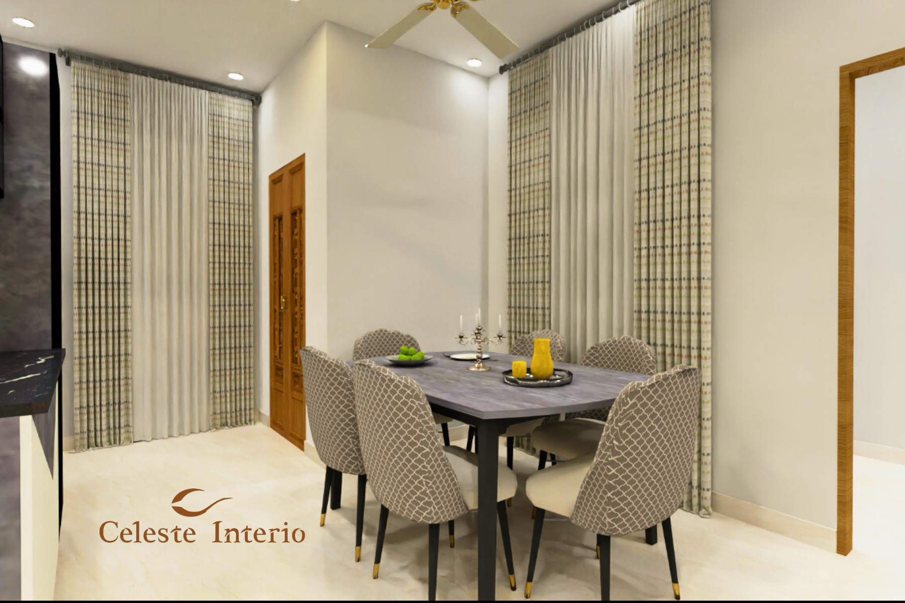 Premium dining area interior design in Bangalore home by Celeste Interio