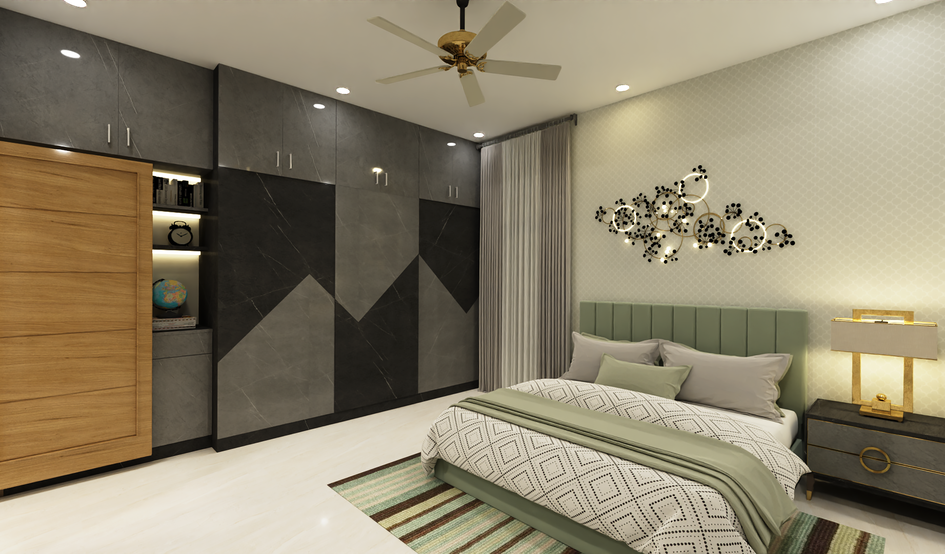 Premium bed back panel and feature wall design for Bengaluru bedroom interiors
